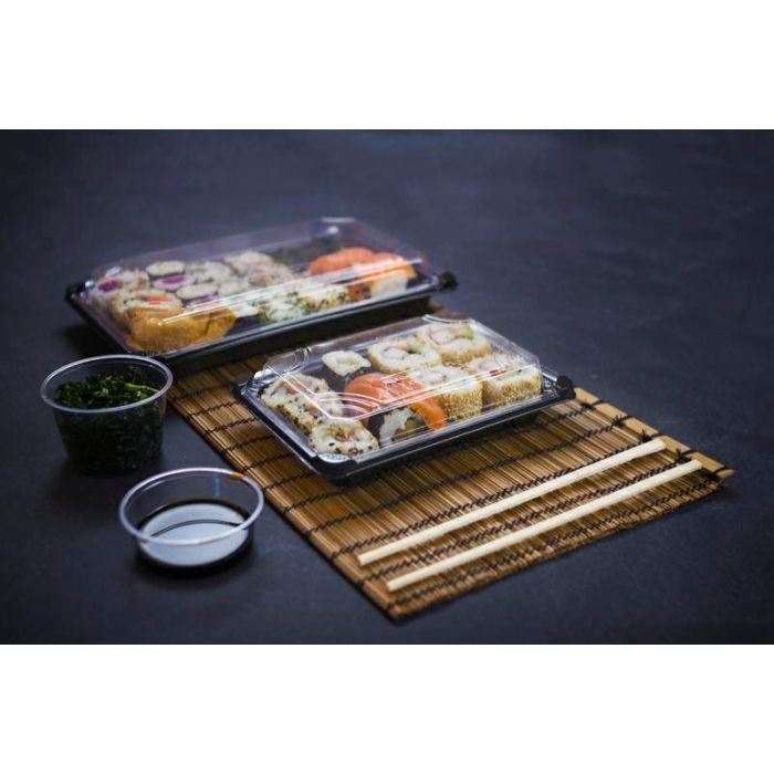 Sushi container black with PLA lid 212x138x40 mm 100 sets set 4 Vegware