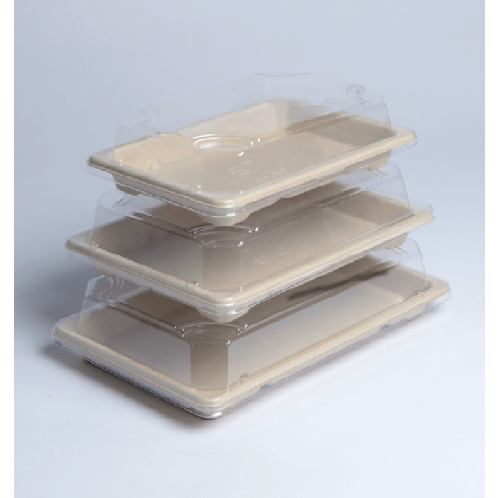 SUSHI sugar cane tray medium with lid 185x130x15 set of 50 pieces