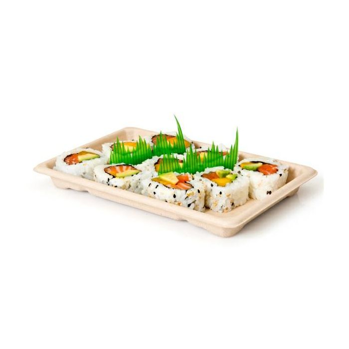 Tacka sushi z trzciny cukrowej naturalna 235x155x20 mm 50 szt.