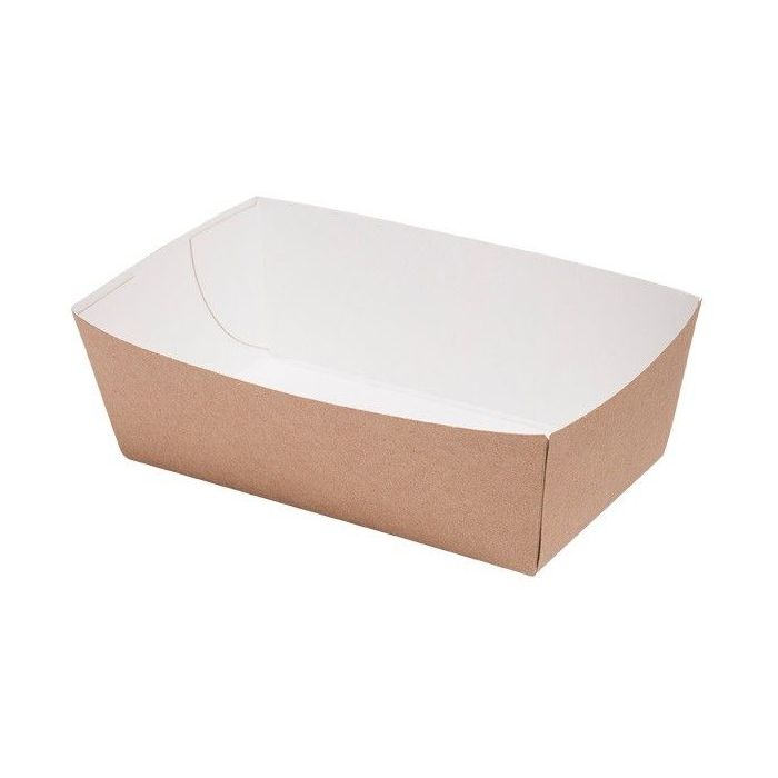 Brown tray for chips, burgers, salads 7,5x13,5x3,7cm, bottom size 6x12x4cm TnG, 100 pieces