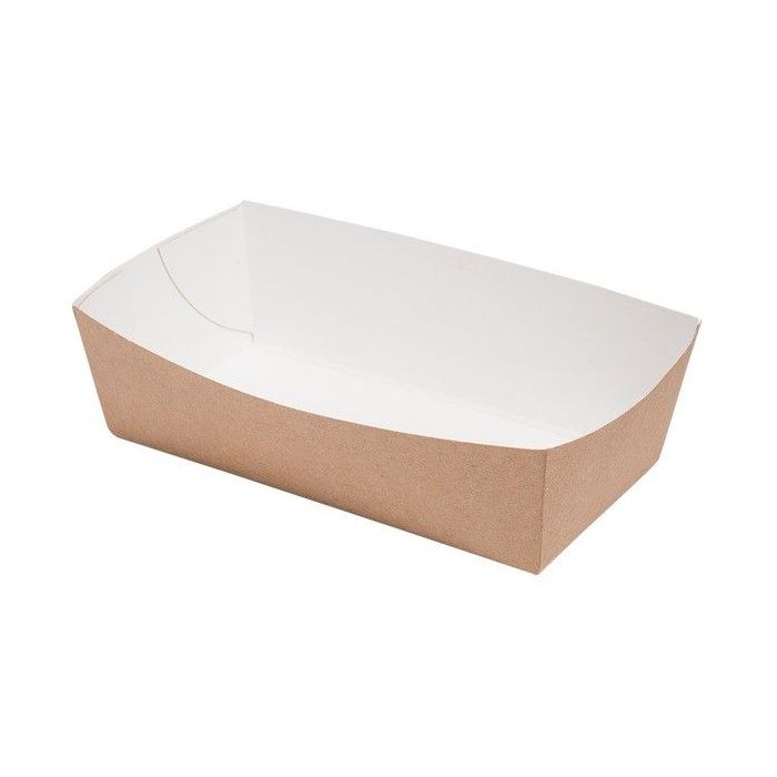 Brown tray for chips, burgers, salads 8,2x15,2x4,5cm, bottom size 7x14x4,5cm TnG,100 pieces