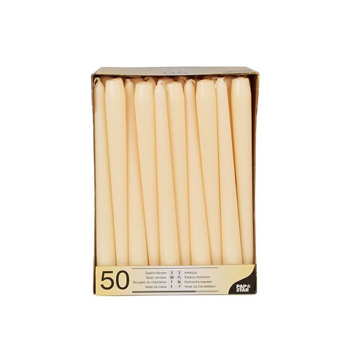 Świece stożkowe 25 cm szampański średnica 2,2 cm op. 50 sztuk