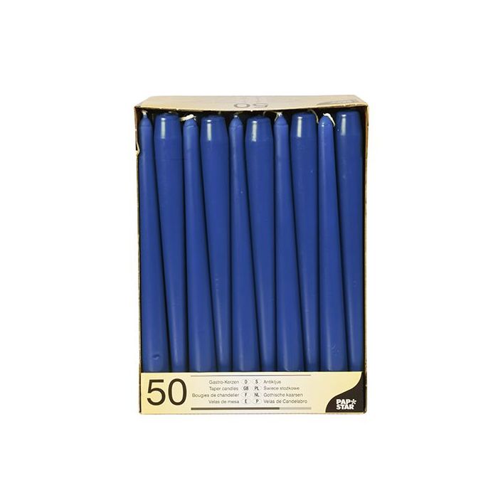 Świece stożkowe 25 cm ciemno niebieskie średnica 2,2 cm op. 50 sztuk