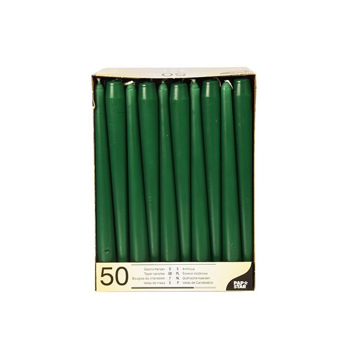 Candle cone 25 cm dark green, diameter 2.2 cm, 50 pieces