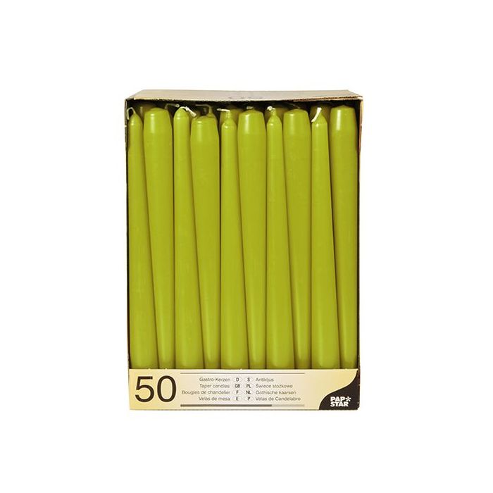 Świece stożkowe 25cm oliwkowe średnica 2,2cm op. 50 sztuk