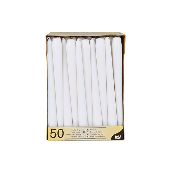 Świece stożkowe 25 cm białe średnic 2,2 cm op. 50 sztuk