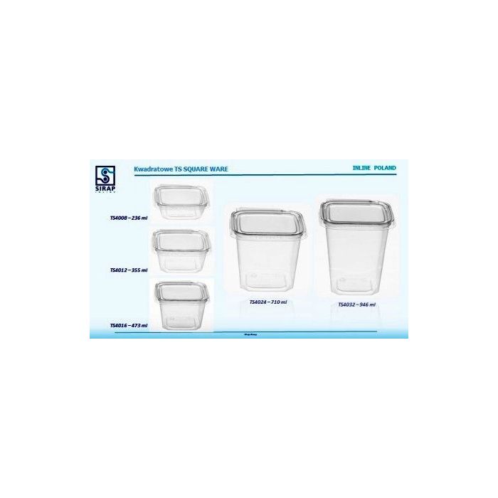 Container TS4024 PET square with seal 700ml pack 225 pieces.