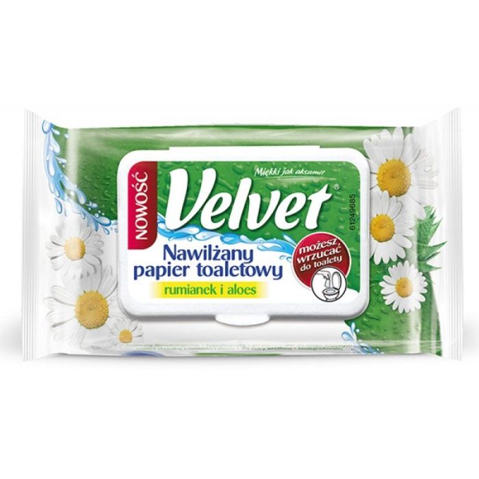 Toilet paper VELVET Camomille and Aloe, moist, 42 sheets, white