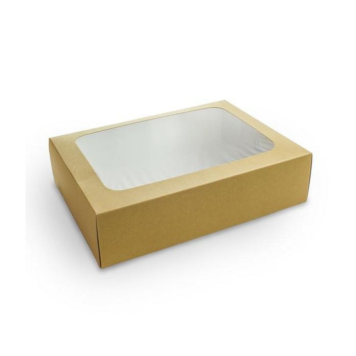 Pudełko na kanapki kraft, okno PLA op.50szt., 310x225x82mm, biodegradowalne