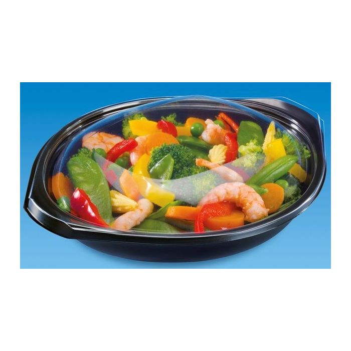 Lunch container WOK type PP 750ml black bottom + transparent lid, set 25 pieces