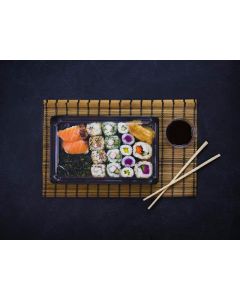 Pojemnik sushi czarny z pokrywką PLA 212x138x40 mm 100 kpl set 4 Vegware