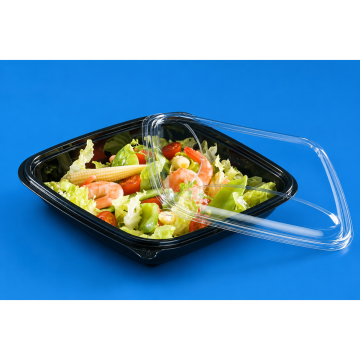 FCR140 salad container, 370ml, black, set with lid, pack of 80 (4 per pack), PET