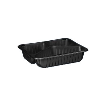 Pojemnik obiadowy do zgrzewu D-9420R, 3-dzielny, czarny żebrowany, 227x178x50, cena za op. 80 sztuk WIELORAZOWE