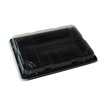 Pojemnik SUSHI na wynos 26x18,7cm czarny spód + krystaliczna pokrywka ANTIFOG kpl 50 sztuk