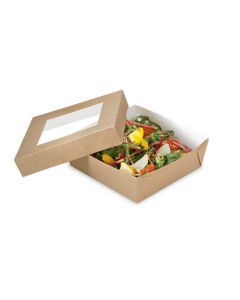 TAKEAWAY barna doboz 400ml ablakkal, 100x100x40mm, op.50 kpl. (k/6)