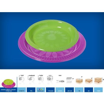 Bicolor plate set small 17cm and large 22cm green/purple set 20+20 pieces