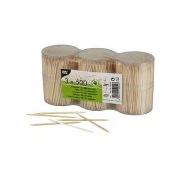 Wooden toothpicks, plastic container, 3x500pcs