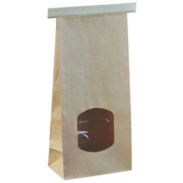 Paper bags brown-foiled with window, lockable, 246x115x72mm, price per package 400pcst