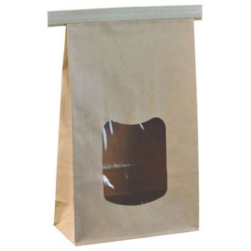 Paper bags brown, foiled with window, lockable, 242x155x70mm, price per package 400 pieces