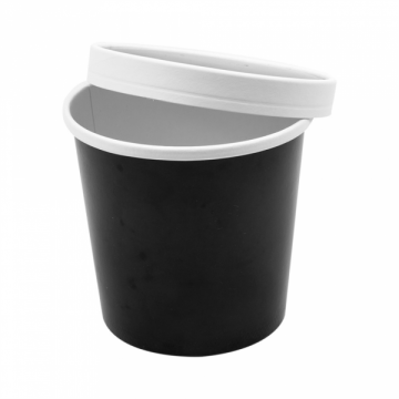 Paper soup container, diameter 11.7xh.11cm, black 780ml set with lid, 25 sets