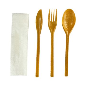 Confectionery WPC 1 wood fibre, fork+knife+spoon+napkin in foil, 200 pcs