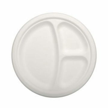 Sugar cane plate, round diameter 23xh.2cm 3-chambers, white pkg. 50 pcs.