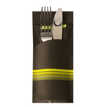 Cutlery pocket, 20 x 8.5 cm, pack of 520 pieces, Stripes" colour black/lime"