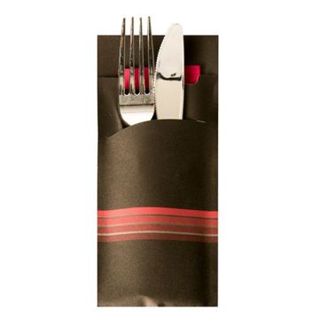 Cutlery pocket, 20 x 8.5 cm, pack of 520 pieces, Stripes" colour black/maroon"