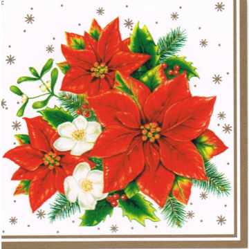 Napkins 33x33 MAKI FESTIVE 0013 04 Poinsettia Bouquet White, 20 pcs