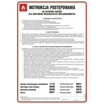 Instrukcja postępowania na wypadek pożaru dla budynków mieszkalnych DN - 350 x 245mm DB008DNHN