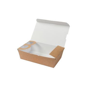 TAKEAWAY box with dip holder 1000ml, with a lid, op.250szt, 195x115x55mm, coated with bio-wax