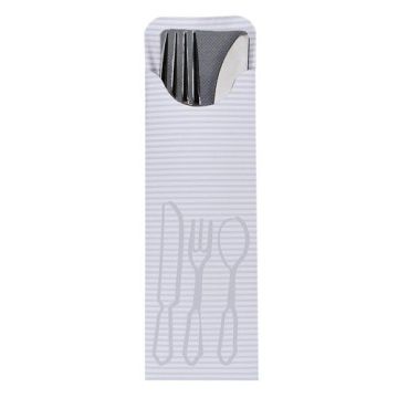 Cutlery case grey 23,5x7,3cm with colourful napkin, 100 pieces