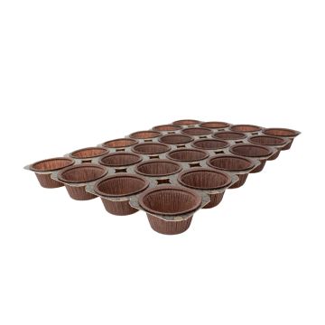 Brown muffin cups on a bronze frame