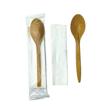 WPC 3 wood fiber op.200pcs spoon+serving spoon in foil, TnP