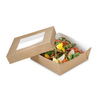 Pudełko brązowe TAKEAWAY 400ml z oknem, 100x100x40mm, op.50 kpl. (k/6)