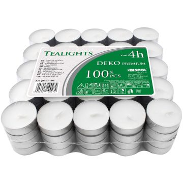 Tealights candles Bispol Deko p10-100, 4 hours, 100 pieces