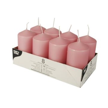 Pillar candles 10 cm dark pink diameter 5 cm, 8 pieces