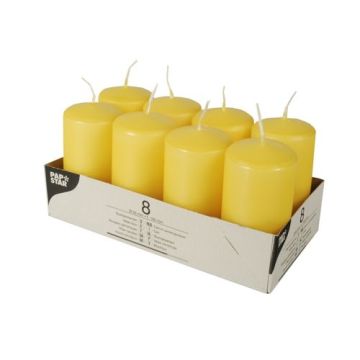 Pillar candles 10 cm yellow gold 5 cm diameter, 8 pieces