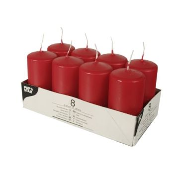 Pillar candles 10 cm red, diameter 5 cm, 8 pieces