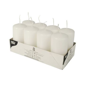 Pillar candles 10 cm white diameter 5 cm, 8 pcs