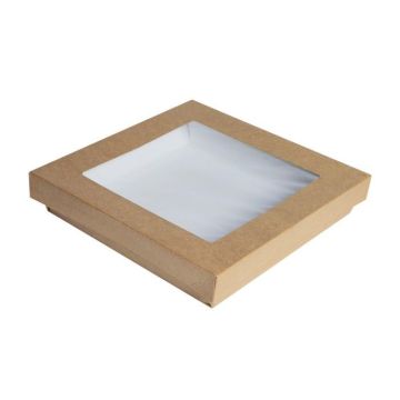 Box brown TAKE AWAY 3016ml with window 250x250x50mm, 25 pieces