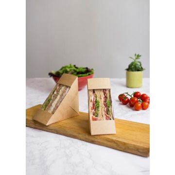 Sandwich box kraft 75mm, window PLA fully biodegradable, 500 pieces