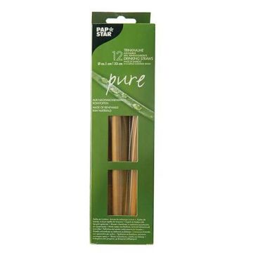 PURE Bamboo straws diameter 10mmx length 23cm + cleaning brush, 12 pcs.