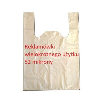 Reklamówki LDPE 37/8/55 białe wielokrotnego użytku DUŻE, SUPER GRUBE 52 mikrony op. 100 sztuk