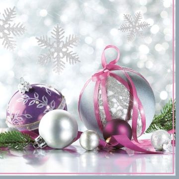 Serwetki 33x33 MAKI GWIAZDKA 0124 01 Silver & Purple Christmas Baubles op. 20 sztuk