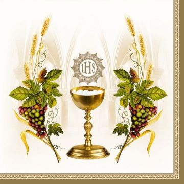 Serwetki 33x33 MAKI KOMUNIA 0004 01 Chalice with Grapes Beige op. 20 sztuk