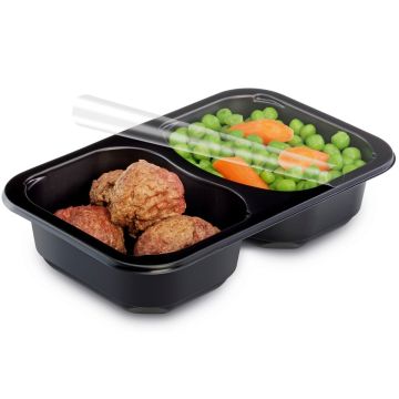 Lunch container, catering half-welded 178x113x40mm, black 450ml, 2 chambers, smooth, 40 pieces