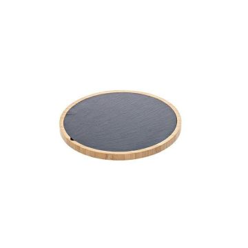 Bamboo set tray and slate, diameter 27xh.1,7cm round