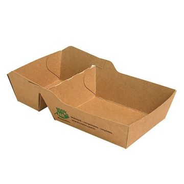 Brown tray for chips 7x14x3.5cm bipartite PURE biodegradable tray, pack of 80