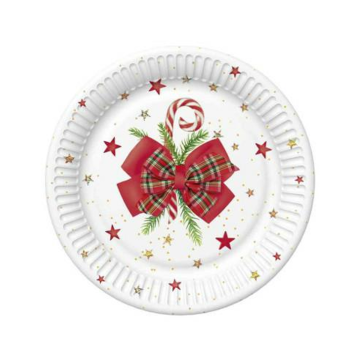 Paper plate STAR 18cm 022001 op.8pcs. (k/12) Checked Bow with Candy Cane